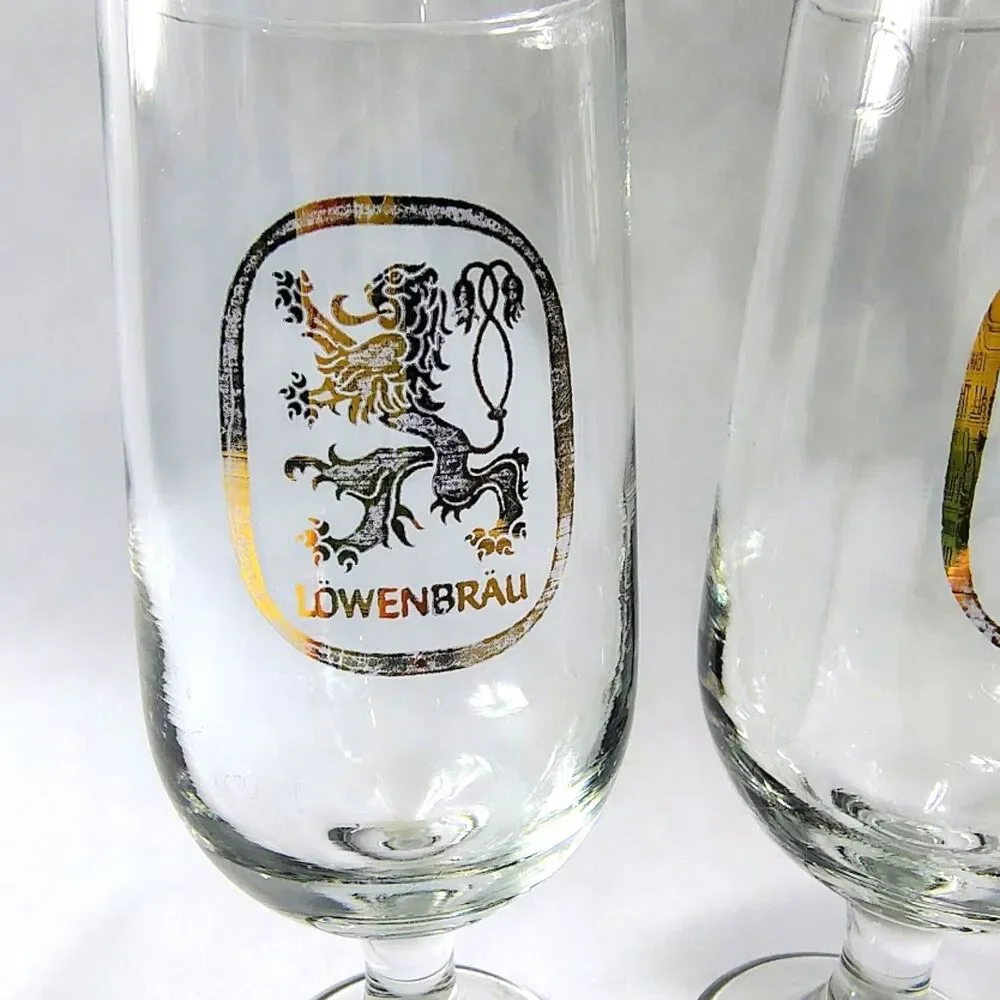 Set 4 LOWENBRAU Pilsner Beer Glasses Short Stemmed